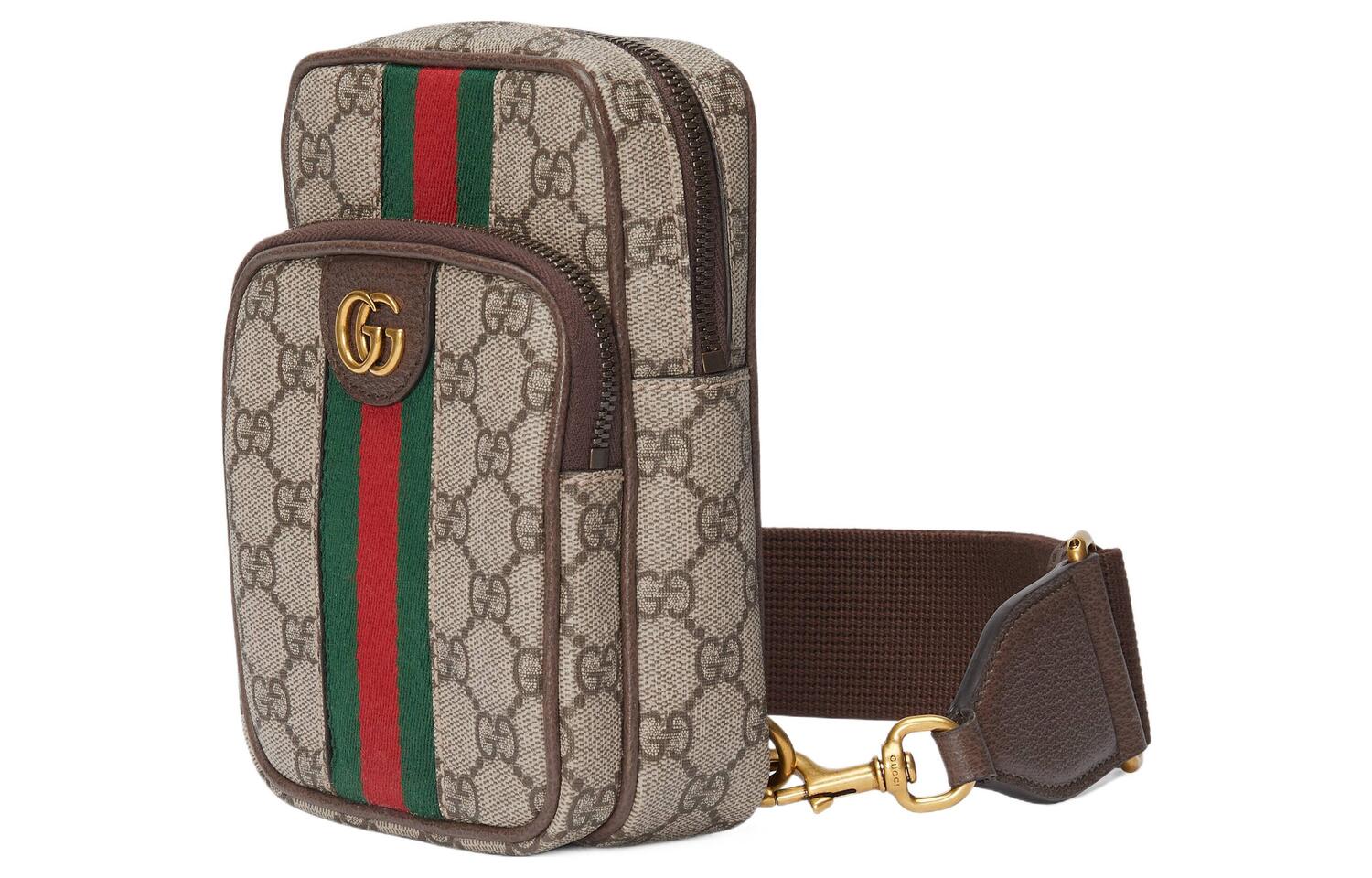 Ophidia Canvas Плечевая Сумка Через Плечо Мужская Бежевая и Эбеновая GUCCI — фото 2