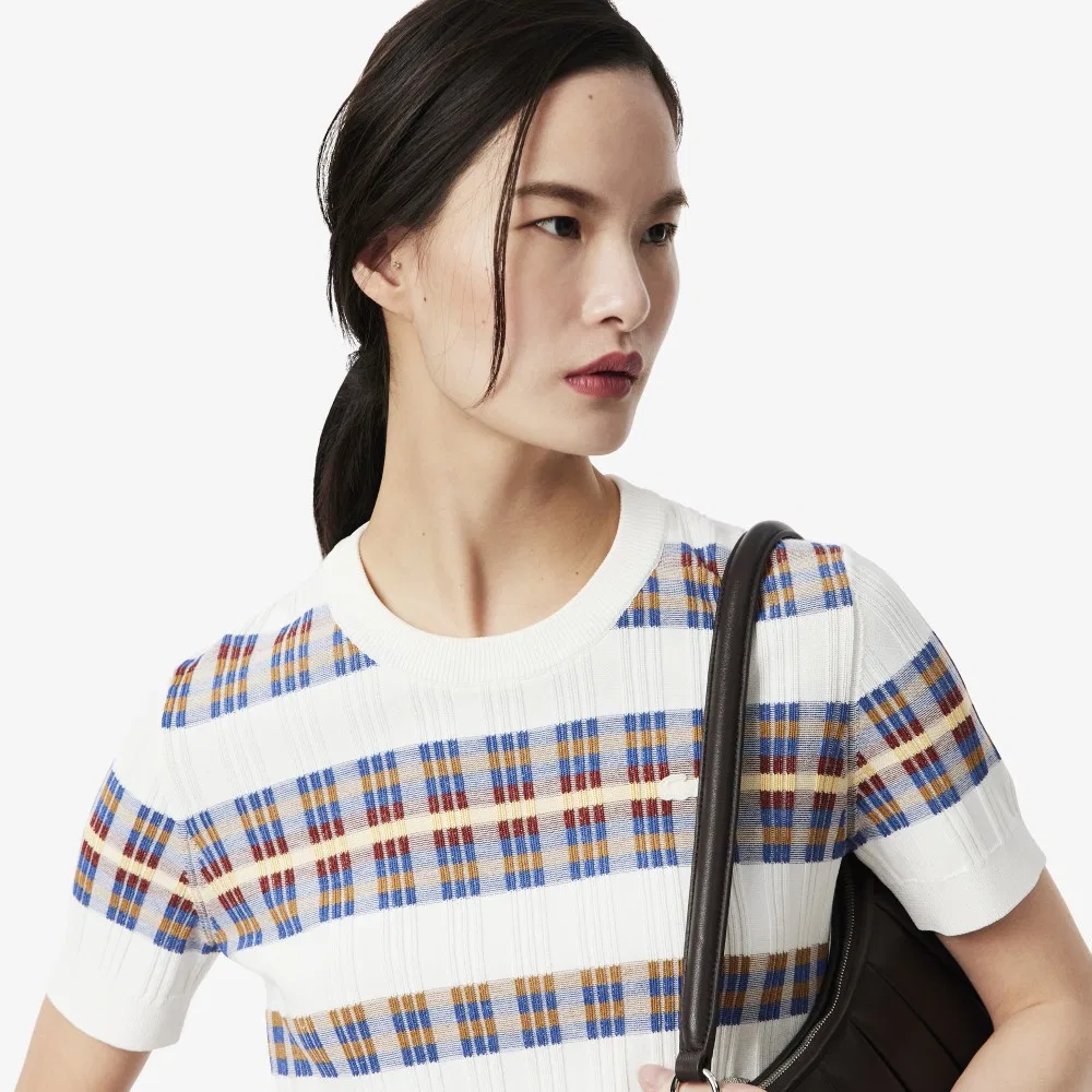 Свитер Lacoste плиссированный с коротким рукавом, Мультиполоска — фото 2