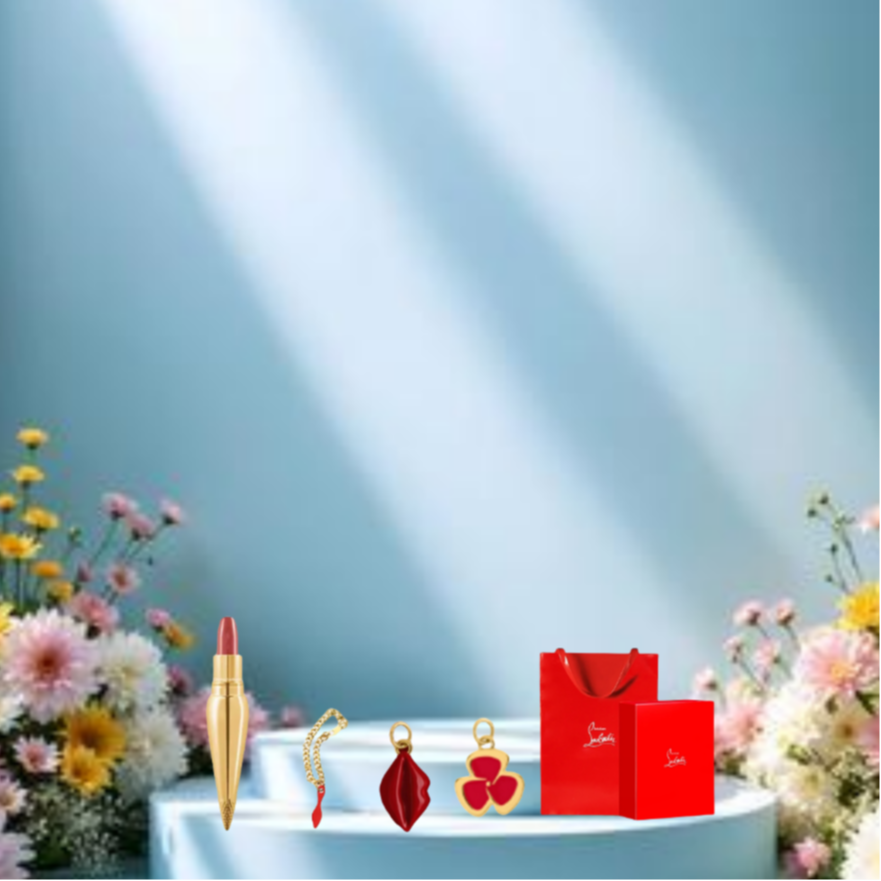 Набор косметики для женщин Christian Louboutin, lipstick #385+heart-shaped box+short chain+love accessories+trefoil — фото 4