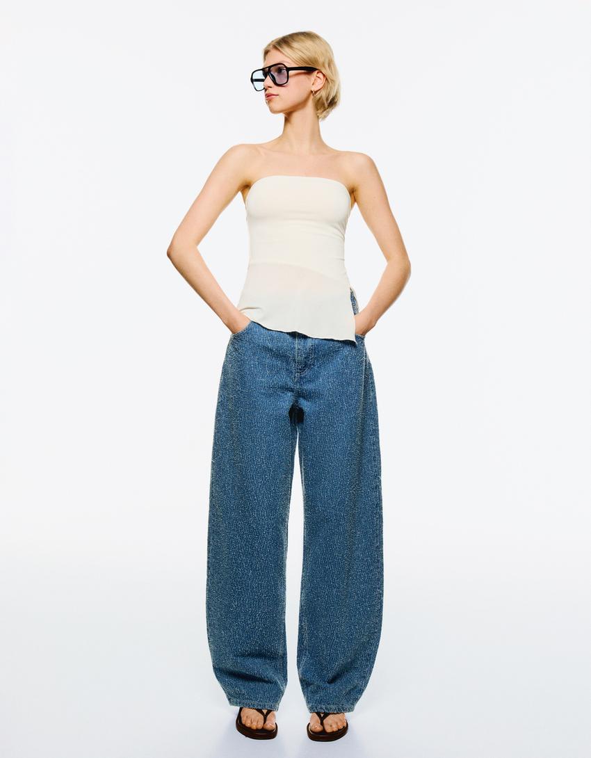 

Фактурные джинсы-баллоны Bershka, голубой