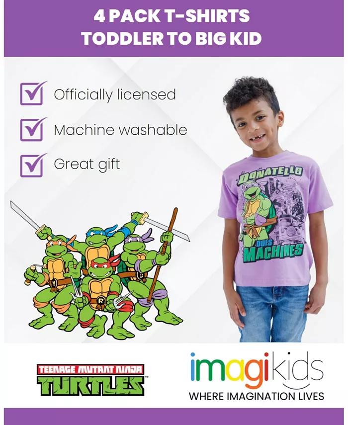 Футболки "Leonardo Michelangelo Raphael Donatello" набор из 4 штук для детей от малышей до подростков TEENAGE MUTANT NINJA TURTLES, мультиколор — фото 3