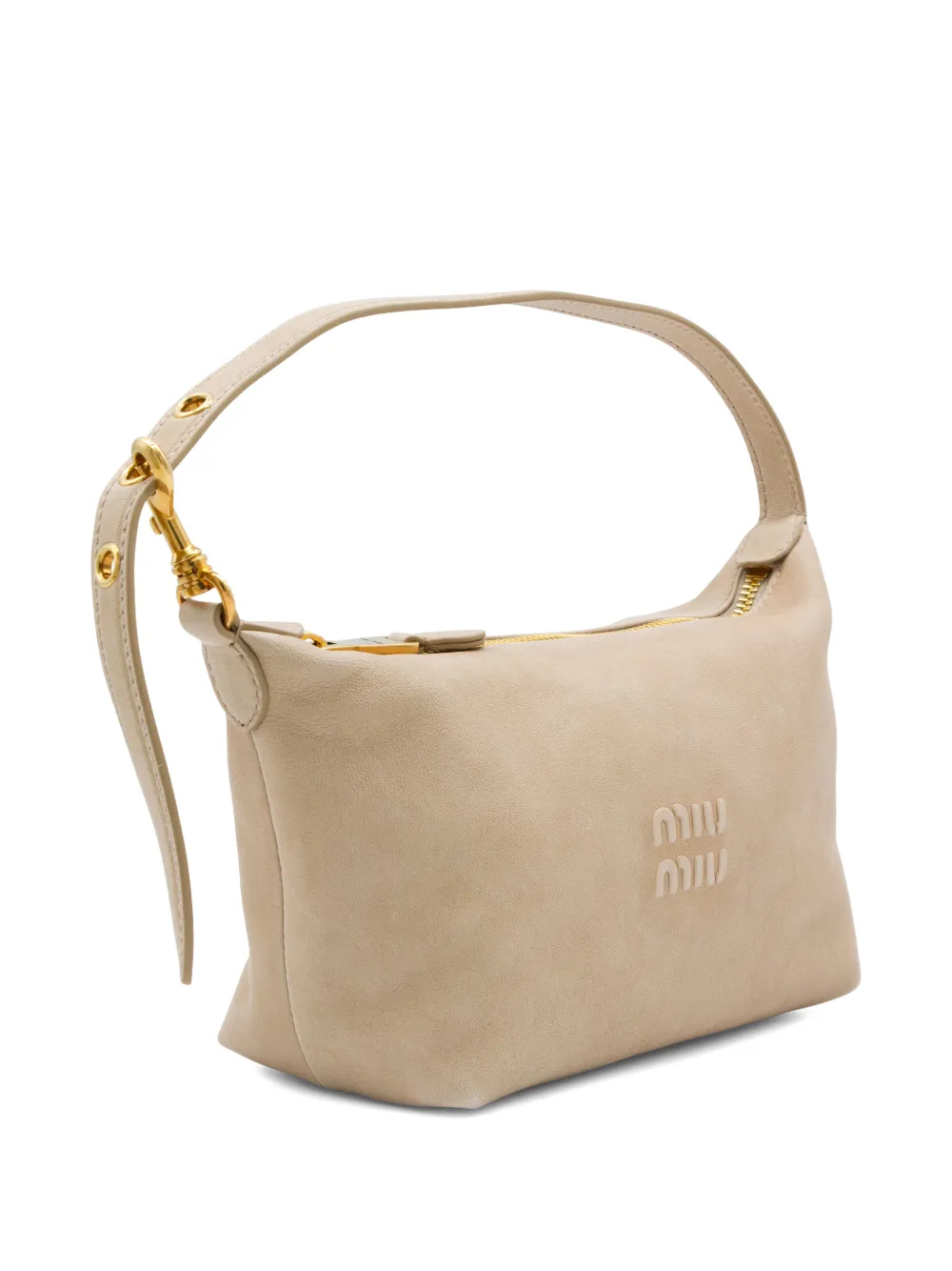 Кожаная сумка на плечо с логотипом Miu Miu, бежевый — фото 3