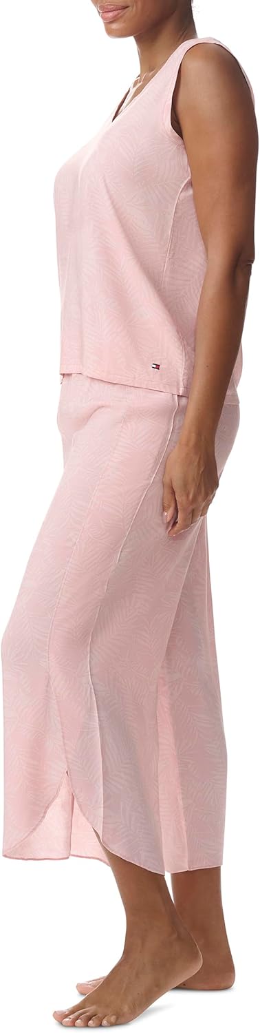 Женский пижамный комплект Tommy Hilfiger из майки и укороченных брюк, Tonal Palm/Peach Skin — фото 4