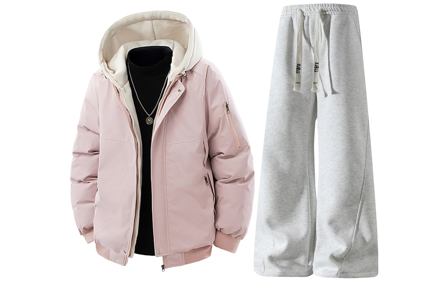 

Толстовка Casual Sportswear утепленная с капюшоном унисекс X1617, розовый puffer jacket+heather серый pants fleece-lined