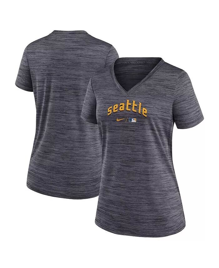 

Женская футболка Heather Charcoal Seattle Mariners 2023 City Connect Velocity Practice Performance с v-образным вырезом Nike