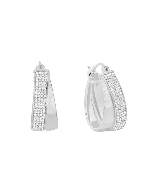 

Двухрядные текстурированные серьги-кольца из прозрачных кристаллов And Now This, silver