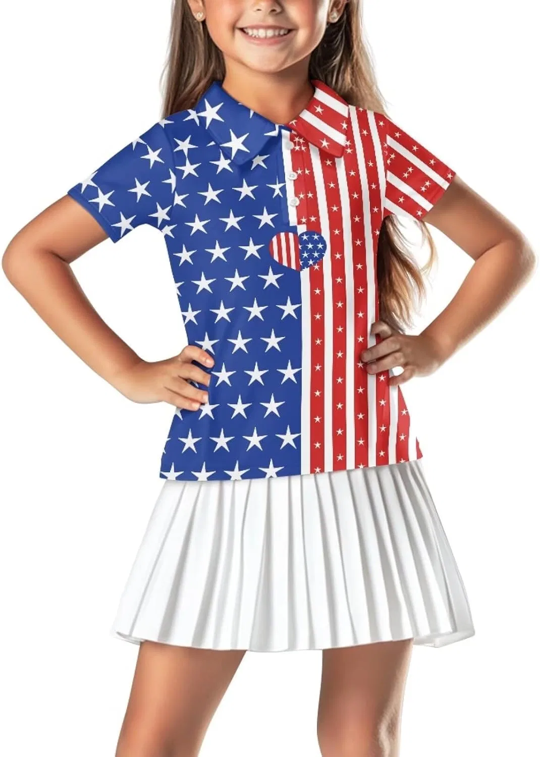 Поло для девочек Snilety, цвет Heart American Flag, размер 5-16Y