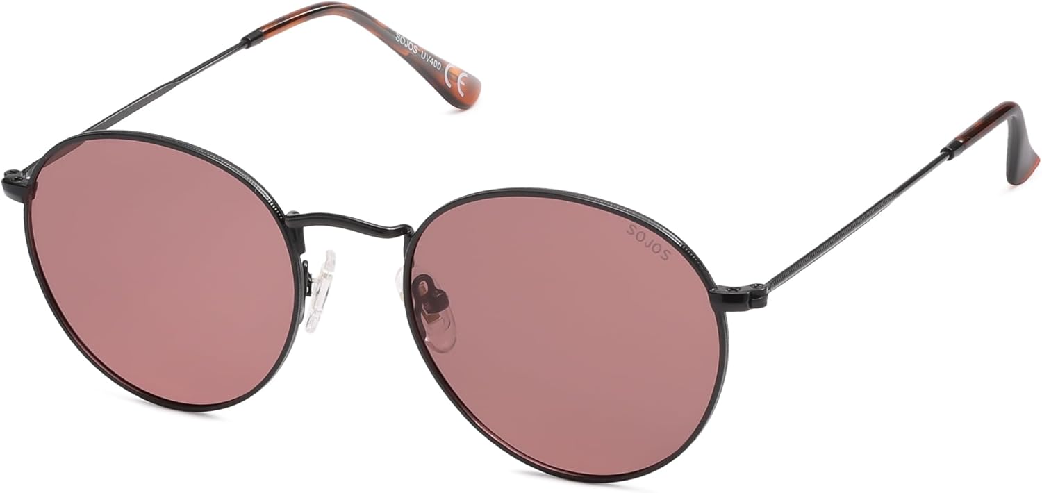 

Солнцезащитные очки SOJOS маленькие круглые поляризованные для женщин и мужчин, классический винтажный ретро-стиль, защита от ультрафиолета UV400, модель SJ1014, Shiny Black/Light Purple&red