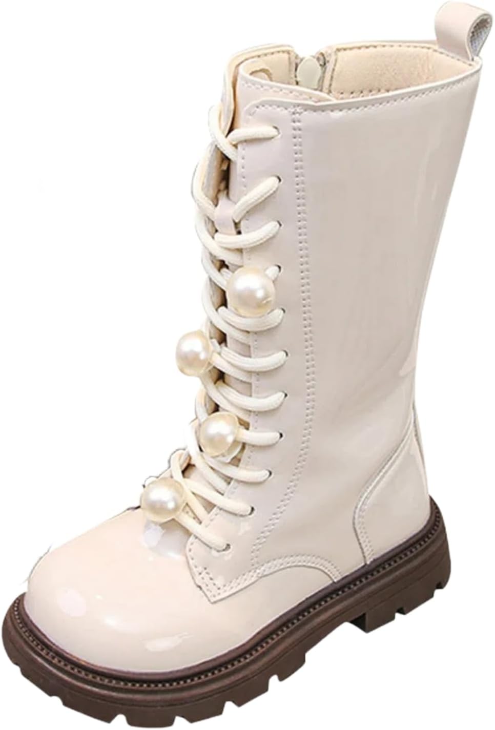 

Generic Детские сапоги для девочек до колена, с молнией и шнуровкой, боевые сапоги 2025 года, модные кожаные школьные сапоги, панк-готика, белые ботильоны, на возраст 4-12 лет