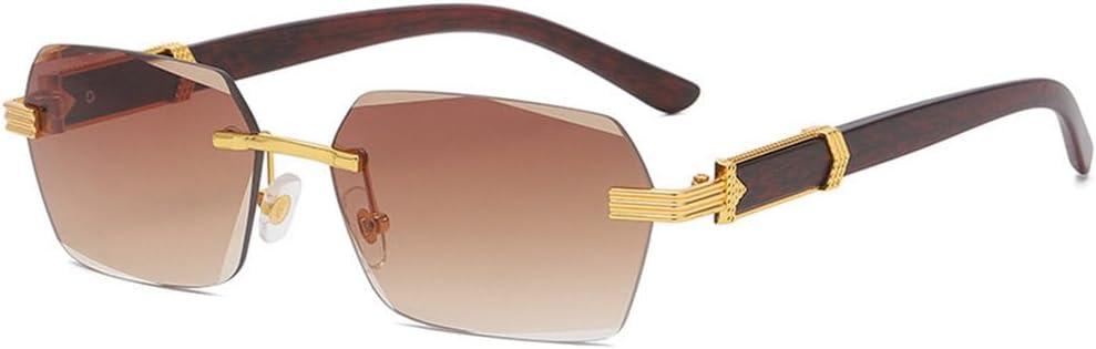 

Стильные солнцезащитные очки без оправы с дужками под дерево для мужчин и женщин. Солнцезащитные очки для путешествий на открытом воздухе и уличного стиля с защитой от УФ-излучения PRSTNN, Gold Brown