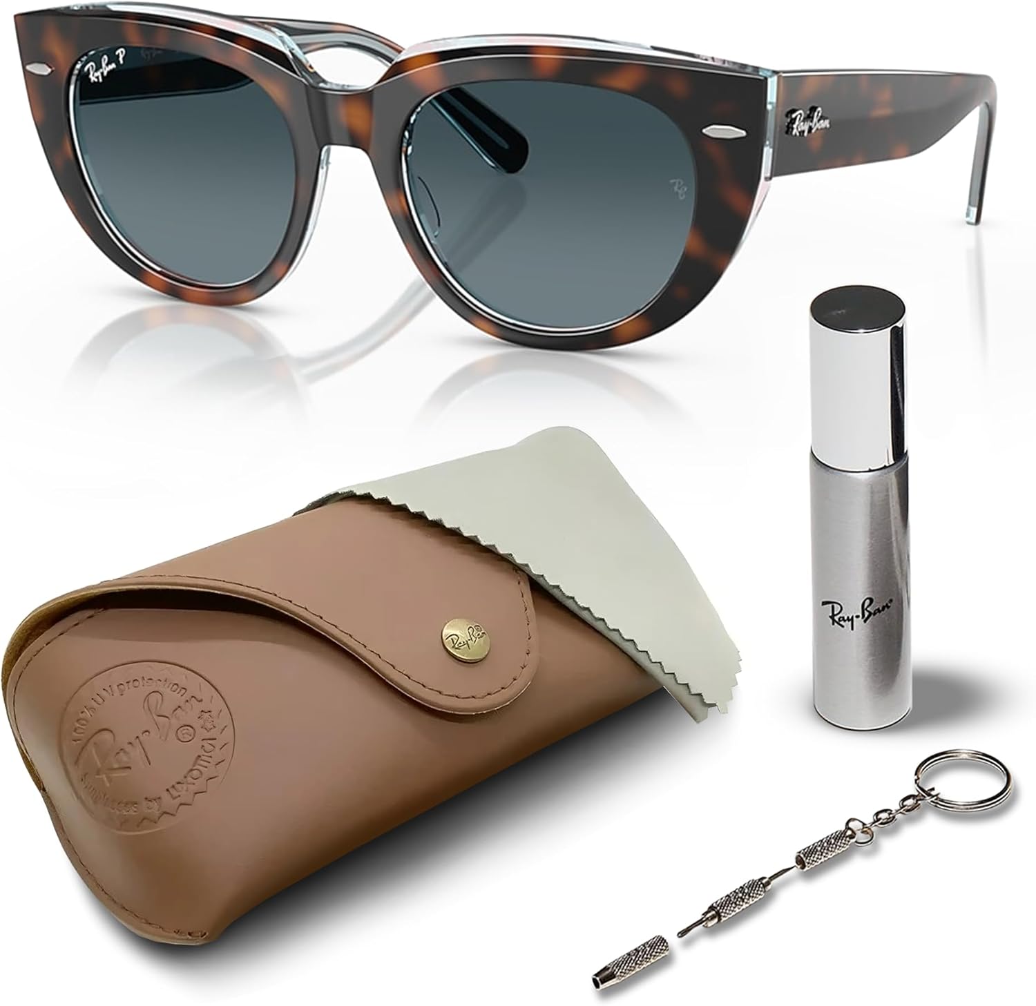 

Солнцезащитные очки Ray-Ban RB2286 DOREEN квадратной формы для мужчин и женщин в официальном комплекте RAYBAN Eyewear Kit, Polished Dark Havana on Transparentmulticolor Frame | Polarized Blue Gradient Lens