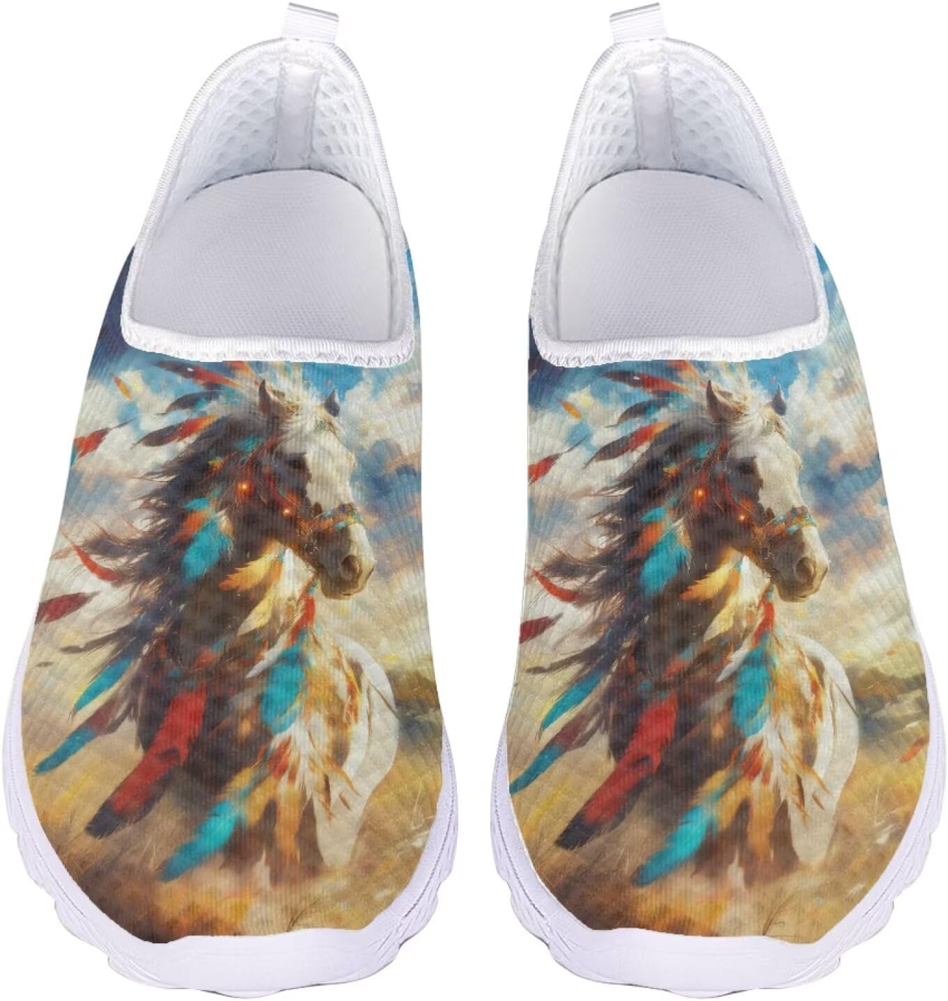 

Кроссовки Jeiento на Хэллоуин для женщин и мужчин, для вечеринки на Хэллоуин, прогулок и бега, слипоны, дышащая сетка, спортивная и модная обувь, Tribal Horse