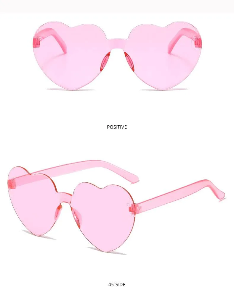 

2 солнцезащитных очков в форме сердца, без оправы, прозрачные, конфетных цветов, отличный подарок для вечеринки, для взрослых и детей Yilistore, Rose Red+pink