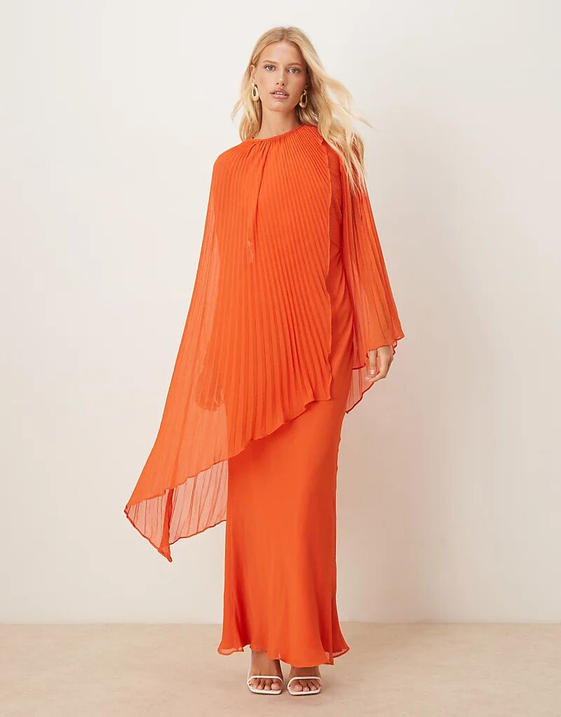 

Платье макси ASOS DESIGN с увеличенными плиссированными рукавами и косым кроем оранжевого цвета