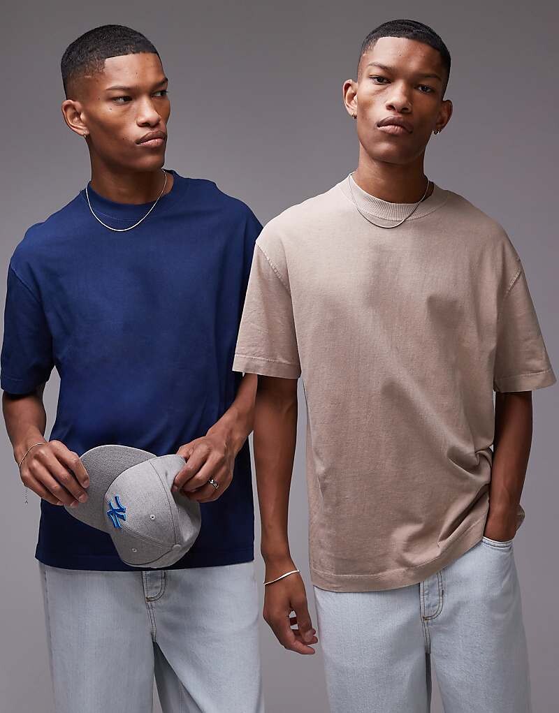 

Topman – Комплект из 2 футболок свободного кроя: синей и светло-коричневой