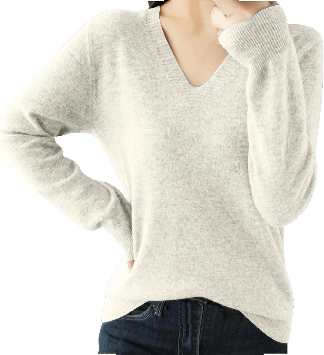 

NaRHbrg Женский свитер с длинным рукавом и V-образным вырезом, свободный и мягкий