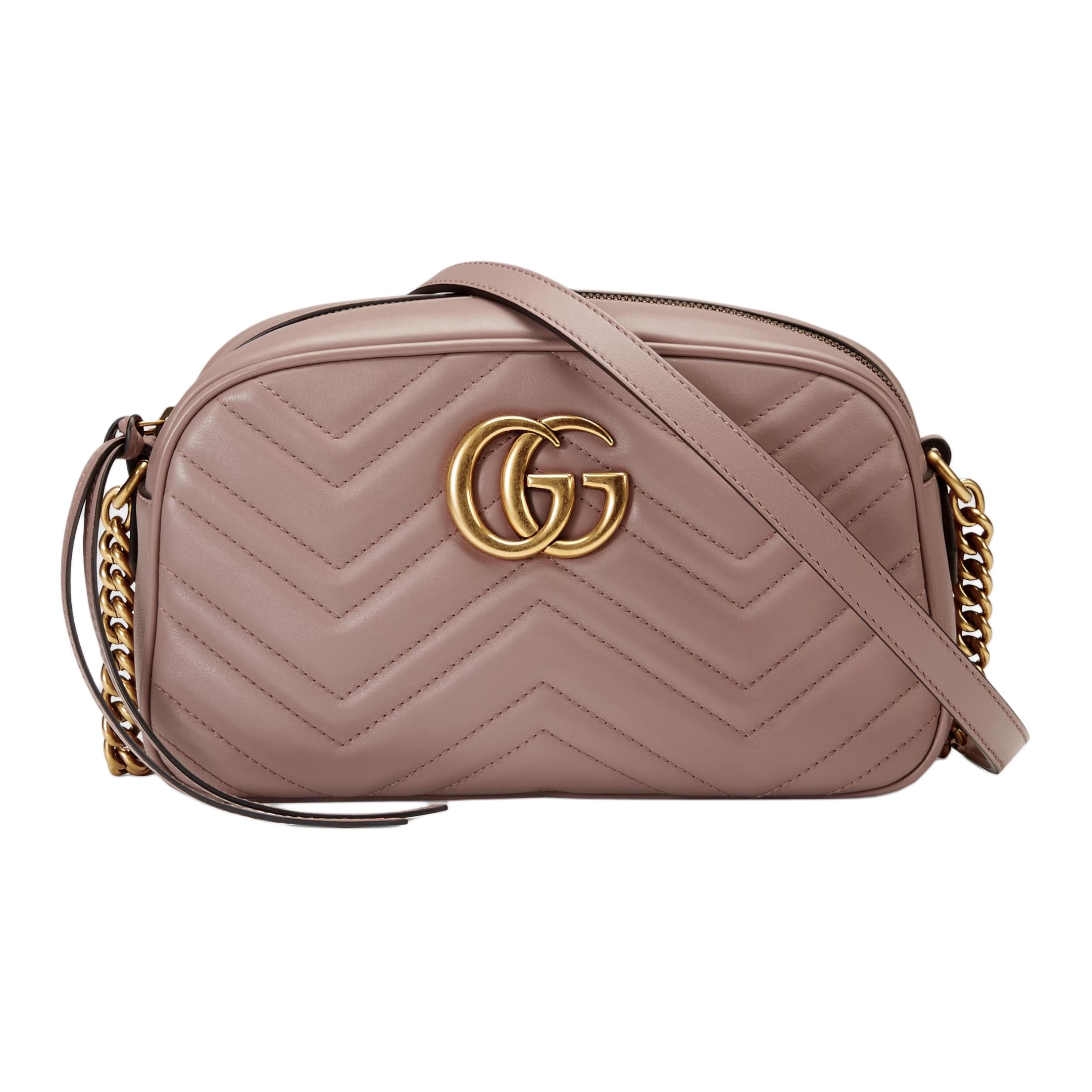 

Сумка GG Marmont из кожи камера кросс-боди через плечо женская телесный розовый GUCCI