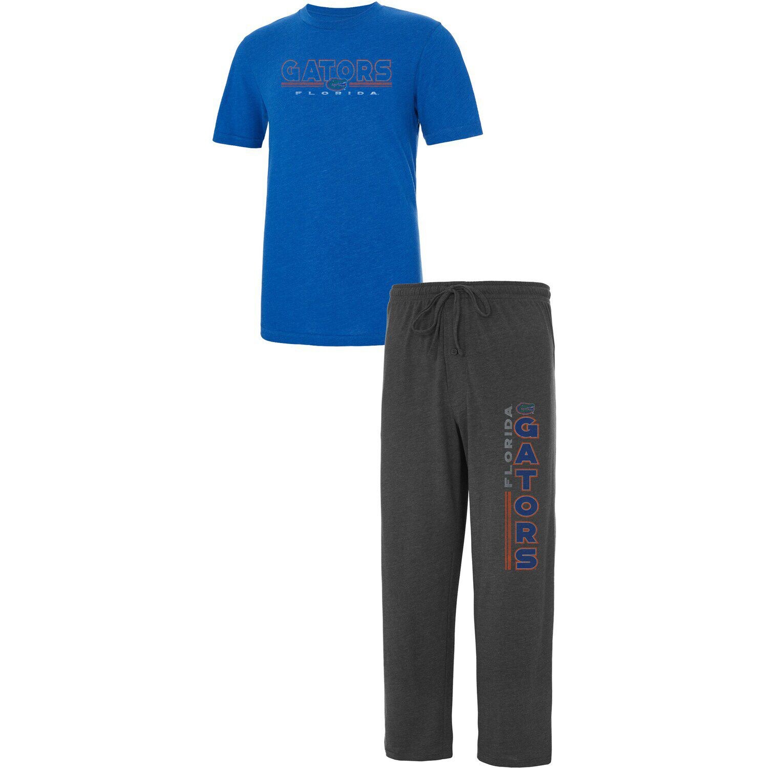 

Мужская футболка Concepts Sport с древесным углем и брюками Royal Florida Gators Meter, комплект для сна