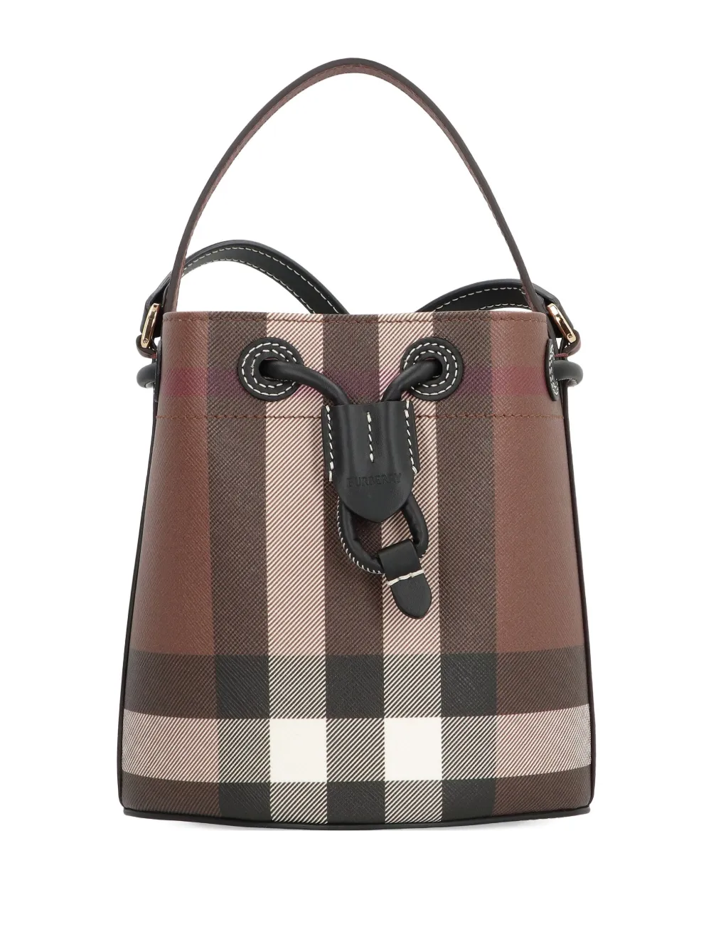 

Клетчатая сумка-ведро размера мини с кулиской BURBERRY, коричневый