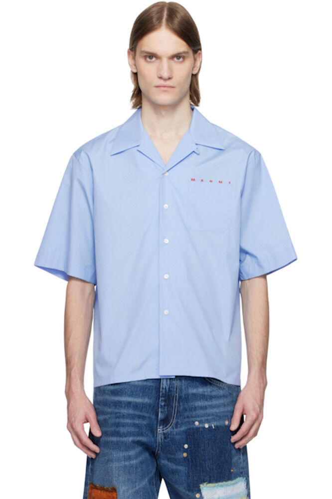 

Синяя рубашка Poplin Bowling со скрытым логотипом Marni