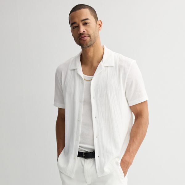 

Мужская рубашка из вискозы с короткими рукавами и воротником-стойкой Apt. 9, белый