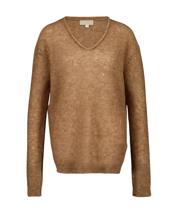 

Прозрачный топ с V-образным вырезом 120% Lino, коричневый