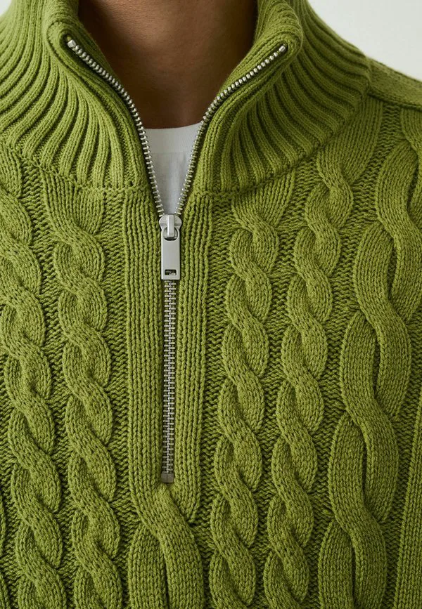 Джемпер с воротником на молнии и косым узором Next, Olive Green — фото 4