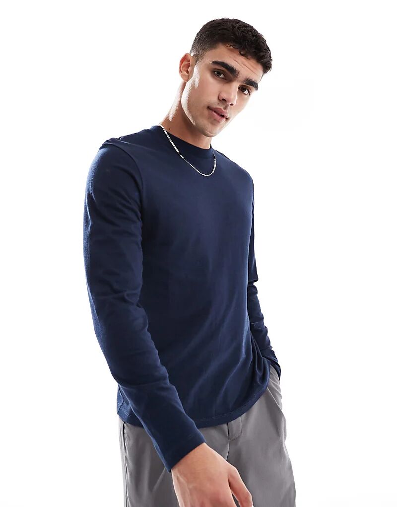 

Футболка ASOS DESIGN Essential с круглым вырезом и длинными рукавами темно-синего цвета