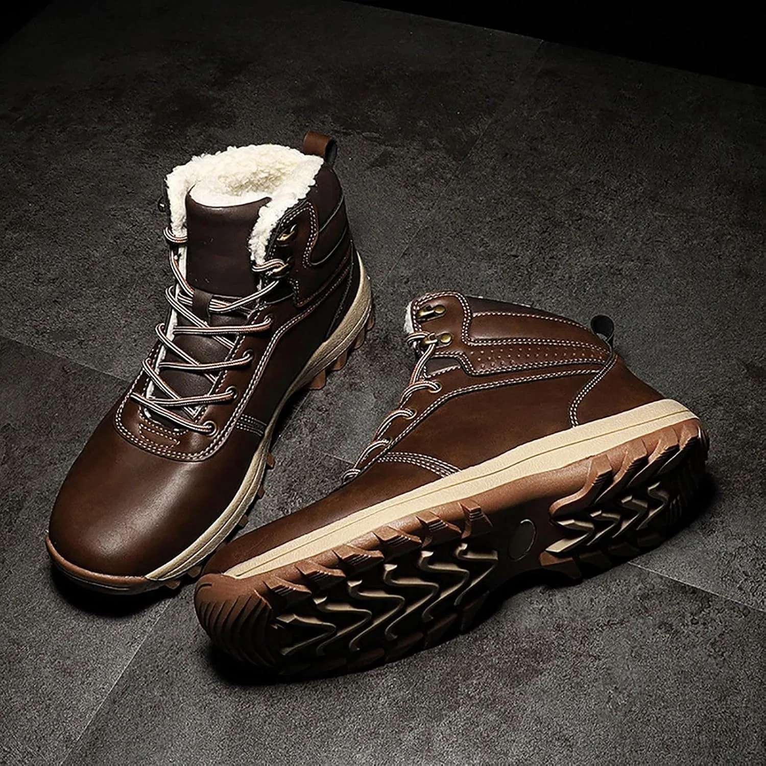 Ботинки Herren Schuhe Winterstiefel, Große Winter-Schneestiefel für Männer Frauen, Dicke Plüsch-Wanderschuhe, warme Baumwollstiefel mit Dicker Sohle Generic, Braun — фото 4