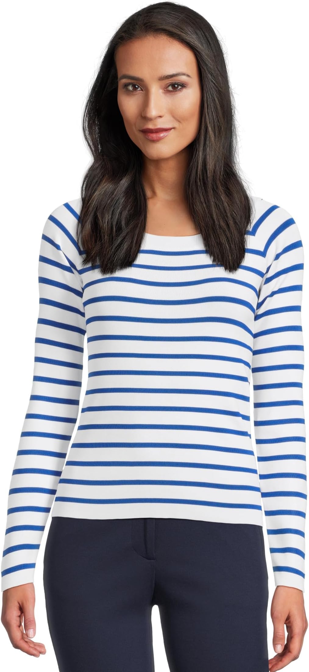 

Женский полосатый свитер с балетным воротником Lauren Ralph Lauren, White/New Sapphire