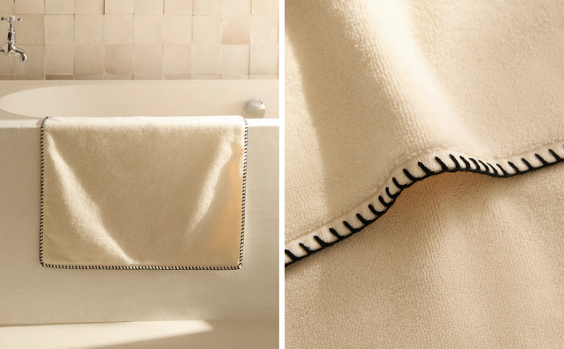 

Коврик для ванной с контрастной строчкой Zara Home, экрю/черный