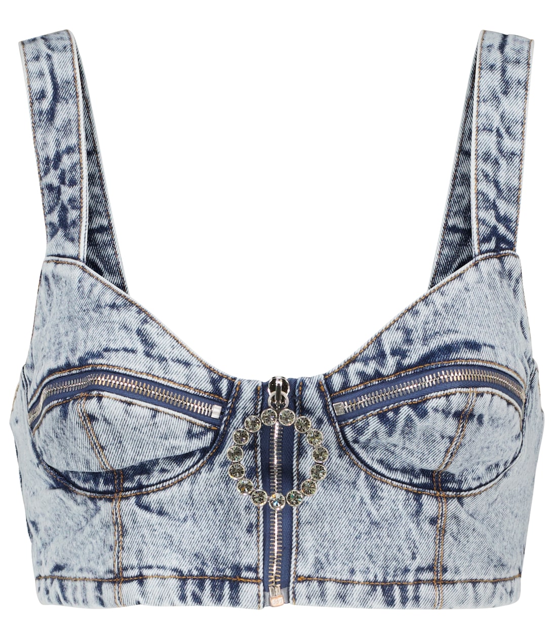 

Бюстье из денима, украшенное кристаллами Alessandra Rich, светло-синий