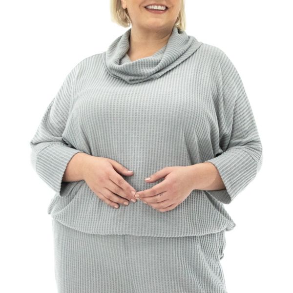 

Топ с вафельным воротником больших размеров Nina Leonard, цвет light gray