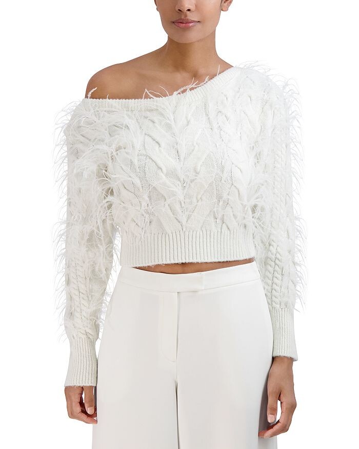 

BCBGMAXAZRIA Свитер вязанной вязки с перьями, белый