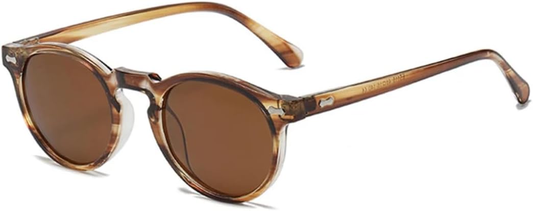 

Солнцезащитные очки для мужчин и женщин - защита от УФ-излучения UV400 - круглые заклепки, темно-зеленый цвет, в стиле панк, для занятий спортом на открытом воздухе и вождения DSVIGF, Tea Stripe Tea