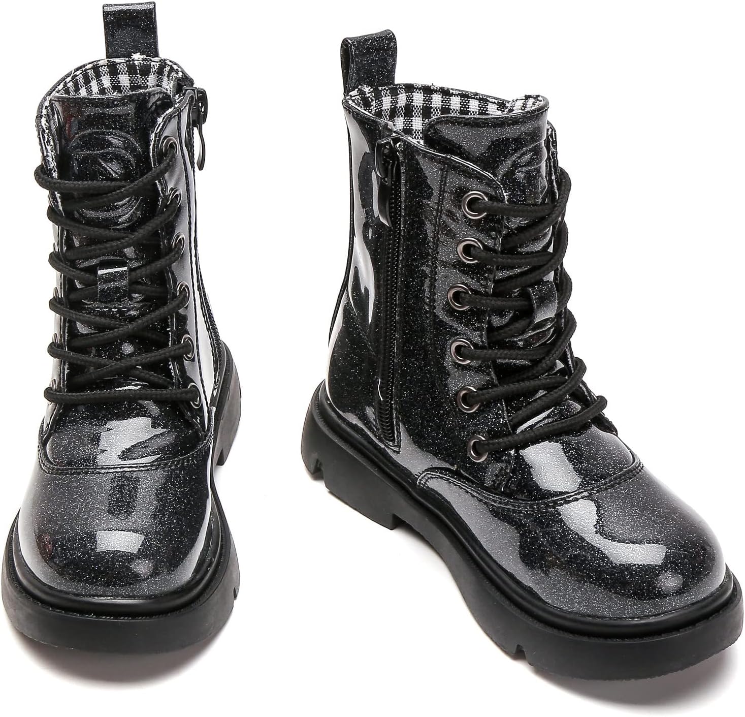 

Ботинки DADAWEN для мальчиков и девочек, водонепроницаемые, на шнуровке с блестками, средней длины, с боковой молнией для малышей/детей младшего и старшего возраста, Black Glitter