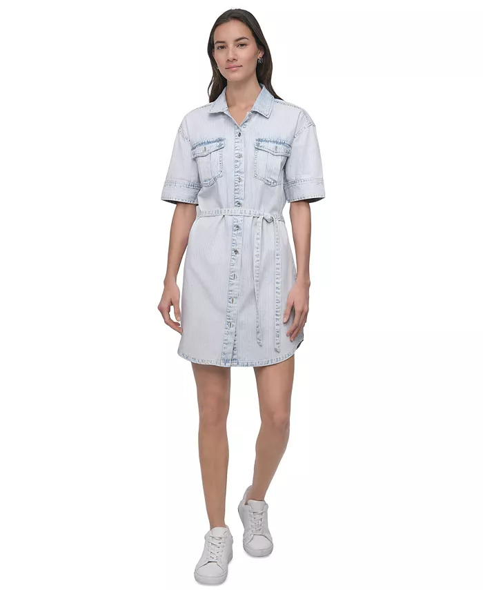 

Женская джинсовая рубашка-платье с поясом Self Belted DKNY Jeans, синий