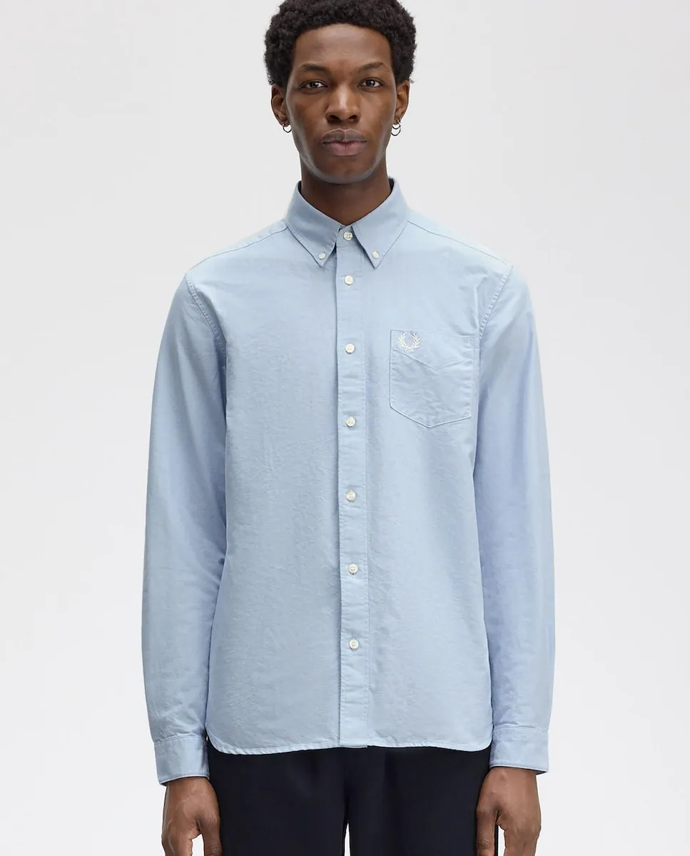 

Мужская однотонная рубашка Оксфорд с длинным рукавом Fred Perry, светло-голубой