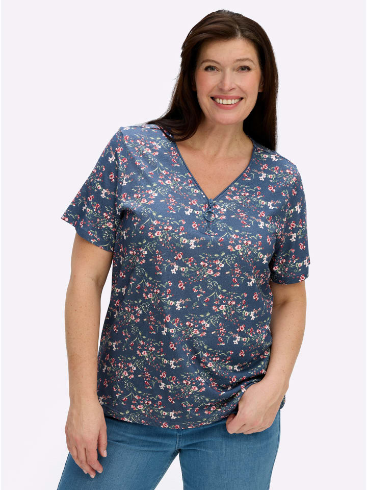 

WITT WEIDEN Футболка с короткими рукавами, выполненная в джинсово-голубом и светло-розовом узоре