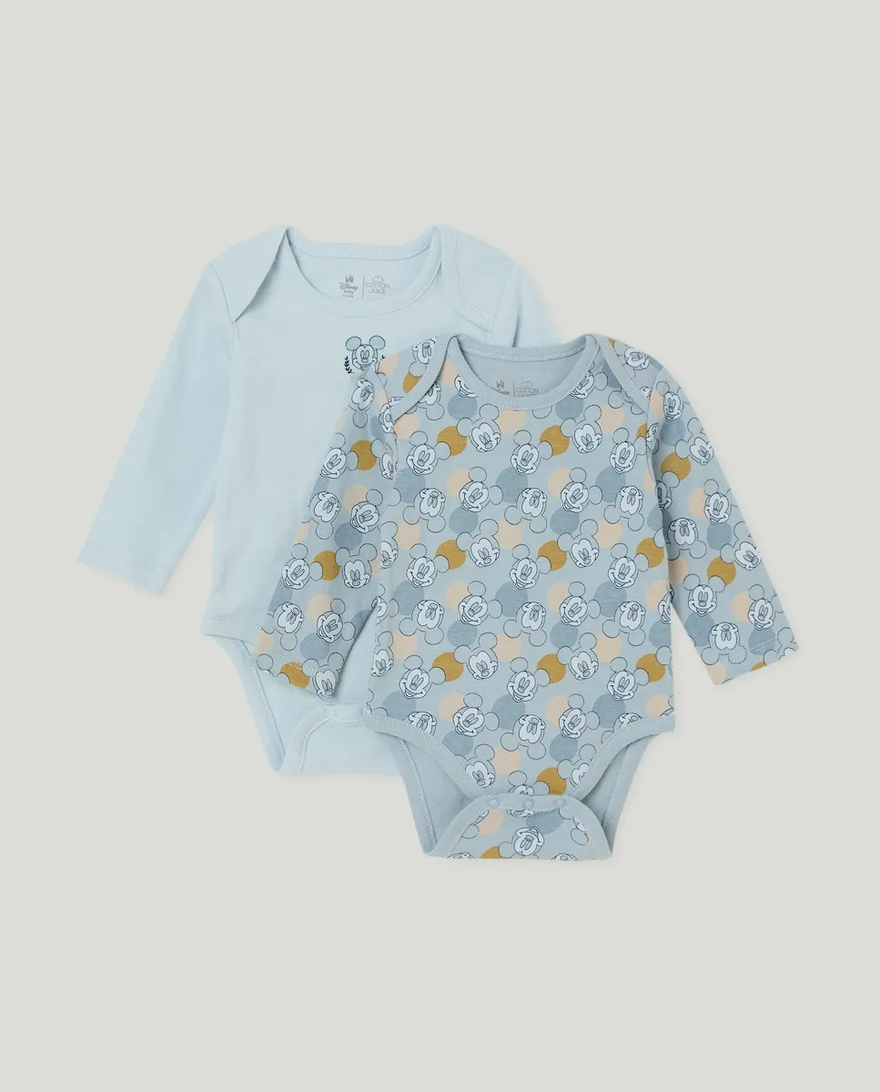 

Набор из 2 длинных боди с принтом Микки для младенцев Cotton Juice, темно-синий