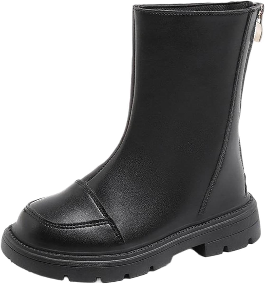 

Детские сапоги до середины икры для девочек с молнией, модные повседневные ботильоны, зимняя теплая обувь Generic, Black