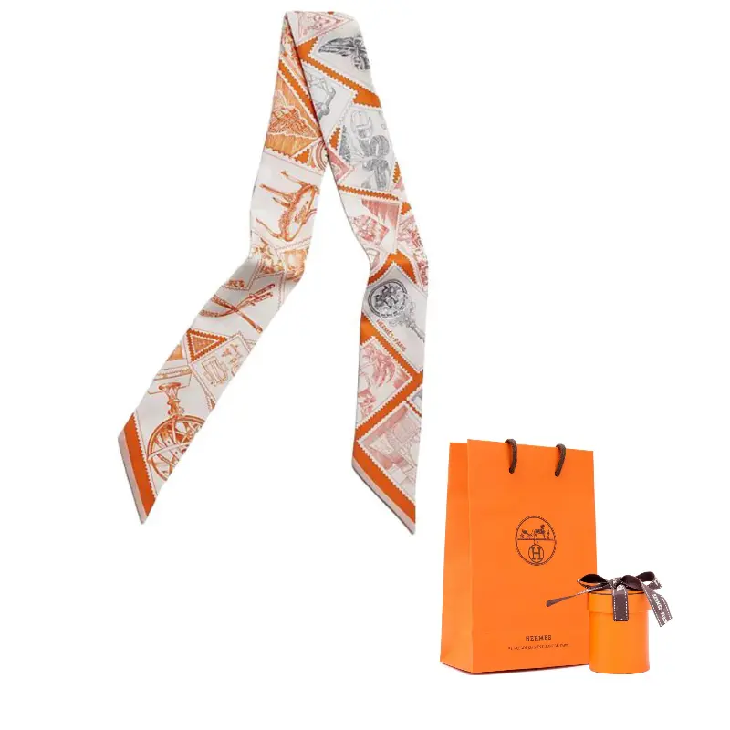 

HERMES Шёлковый шарф, Orange/Gray