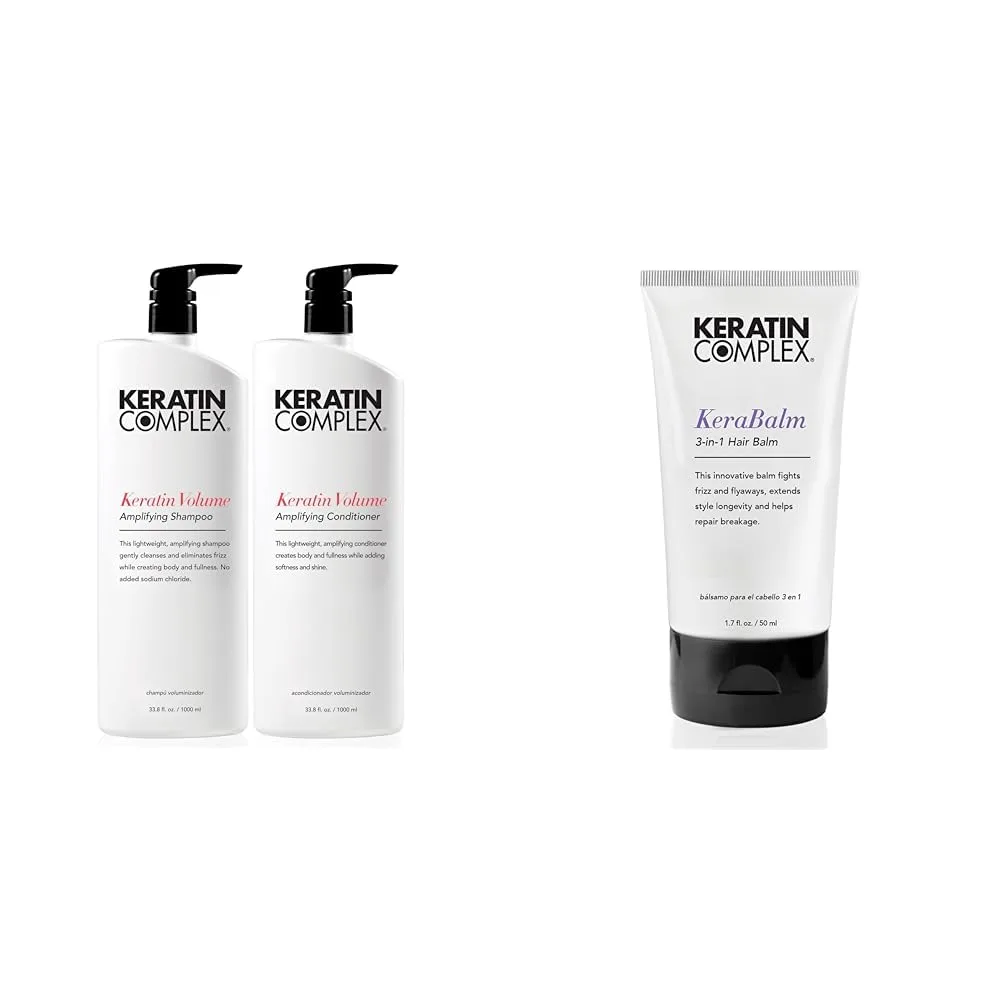 Шампунь и кондиционер Keratin Complex - Keratin Volume Amplifying (по 950 мл каждый) и бальзам для волос Kerabalm 3-в-1 (50 мл).