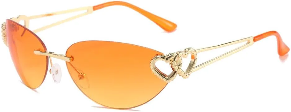 

Винтажные панк-солнцезащитные очки без оправы с двойным сердцем для женщин и мужчин, модные очки «кошачий глаз», роскошные солнцезащитные очки HVTVTLA, Orange