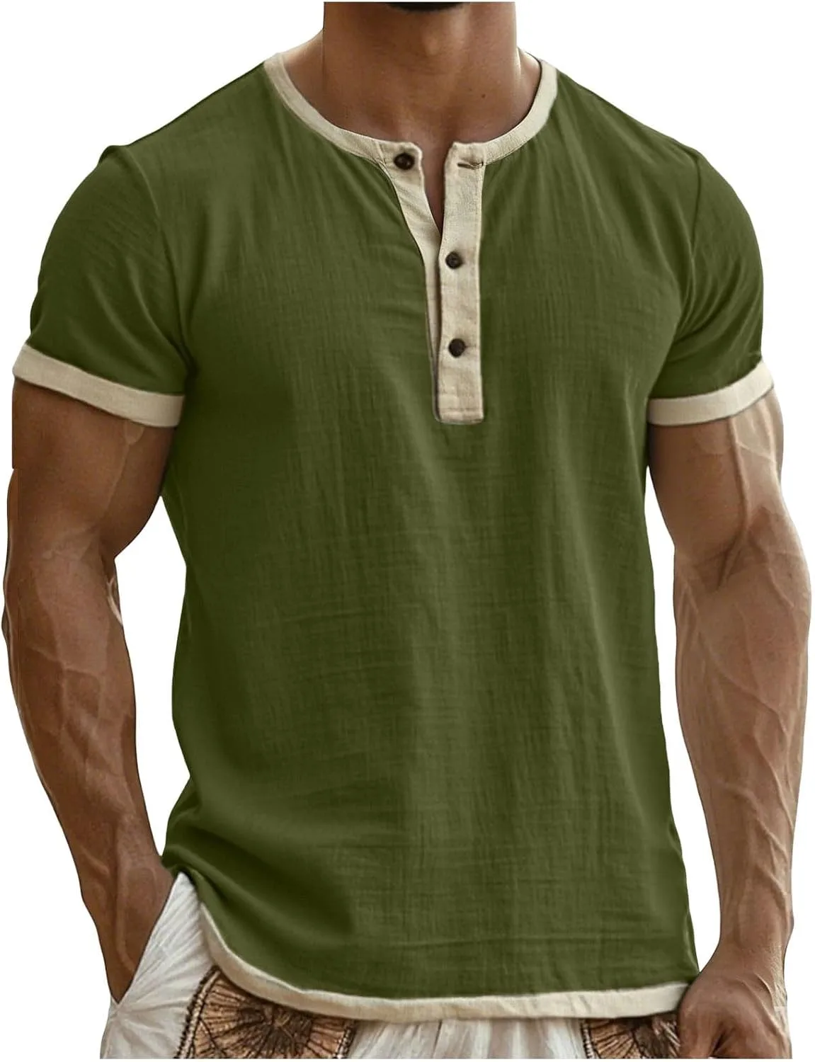 

Мужская хенли с коротким рукавом из хлопка и льна