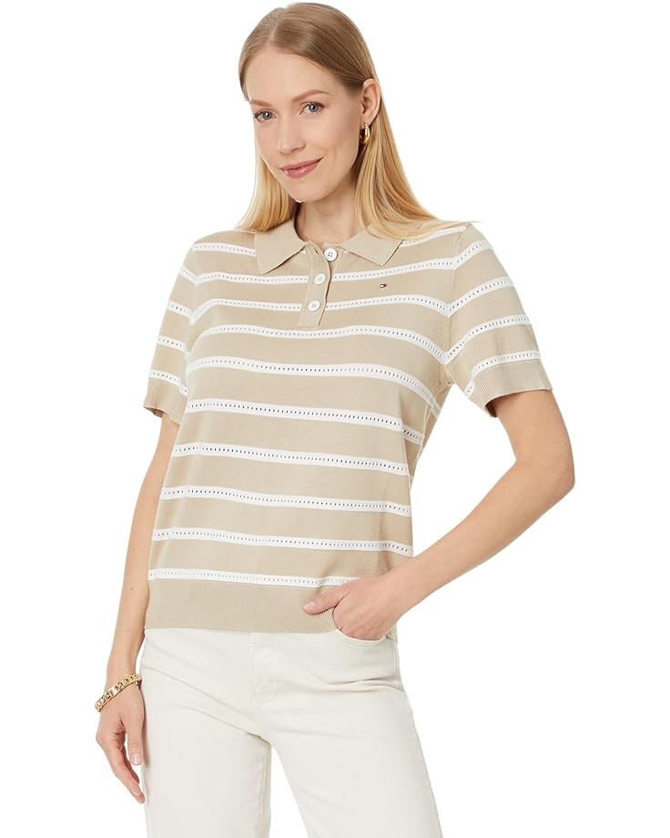 

Свитер Tommy Hilfiger Short Sleeve Textured Stripe Polo, цвет Khaki Combo