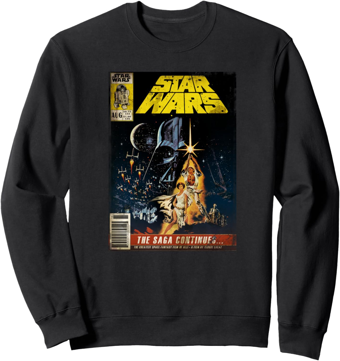 

Классическая толстовка Star Wars: Новая надежда в стиле винтажного комикса с эффектом потертости, черный