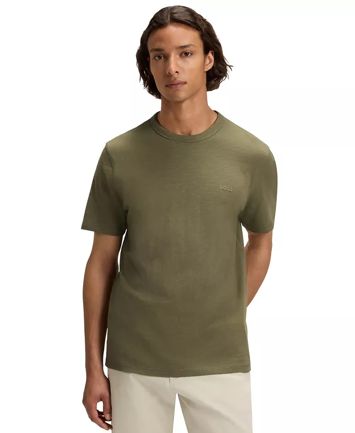 

Мужская футболка из хлопка Slub Regular-Fit Hugo Boss, зеленый