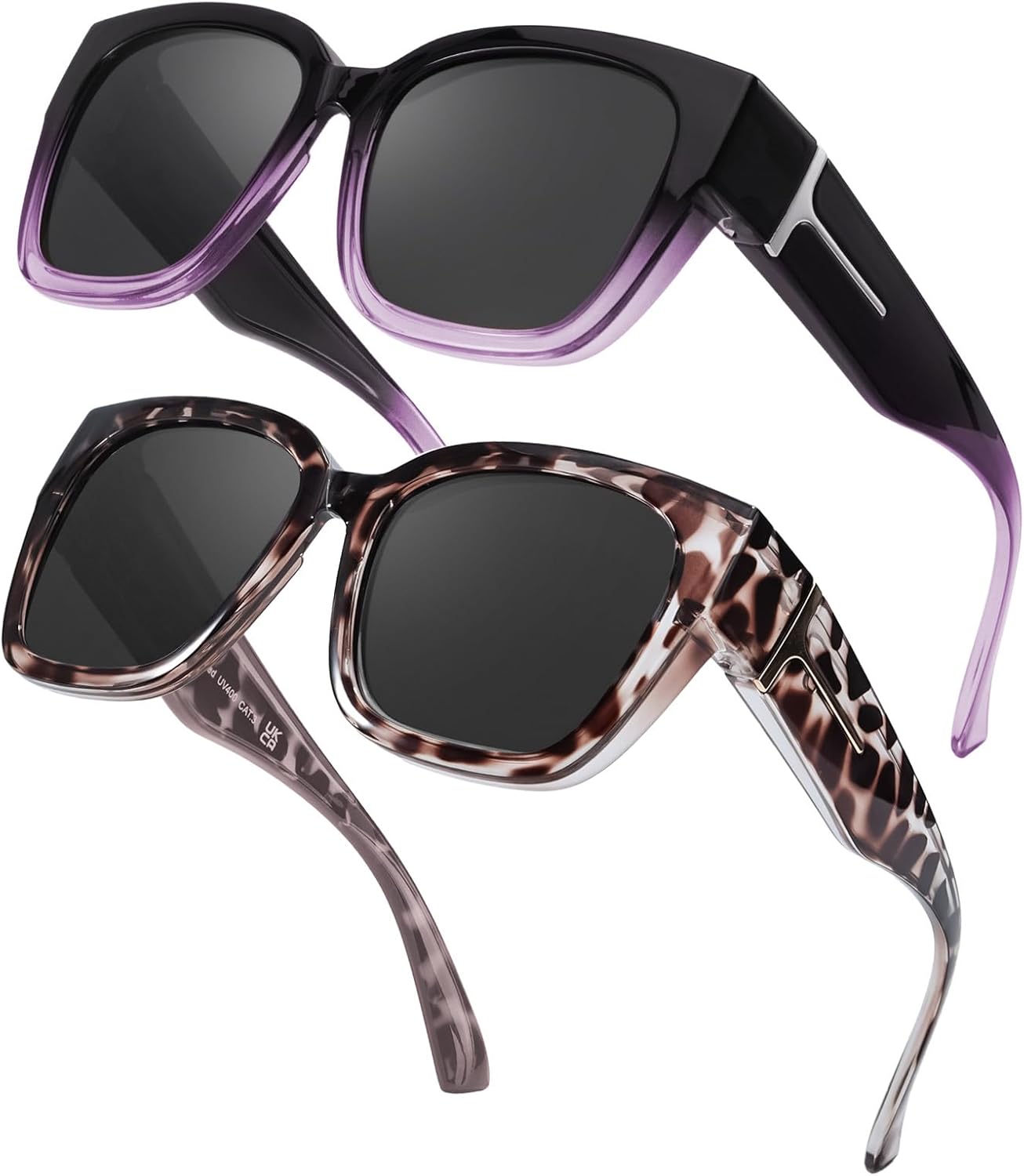 

Женские солнцезащитные очки FIMILU увеличенного размера, поляризованные, стильные, эргономичные, с высокой четкостью изображения и защитой от УФ-излучения, комплект из 2 штук, A3 Fadeurple+greytortoise Frame/Grey Lens