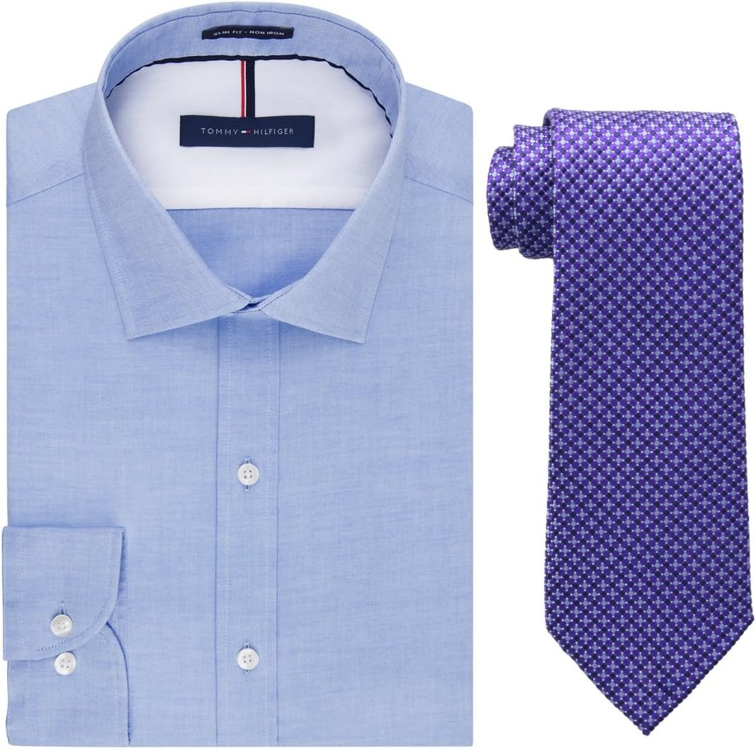 

Мужская облегающая рубашка Tommy Hilfiger в комплекте с микрогалстуком Core, Blue/Purple